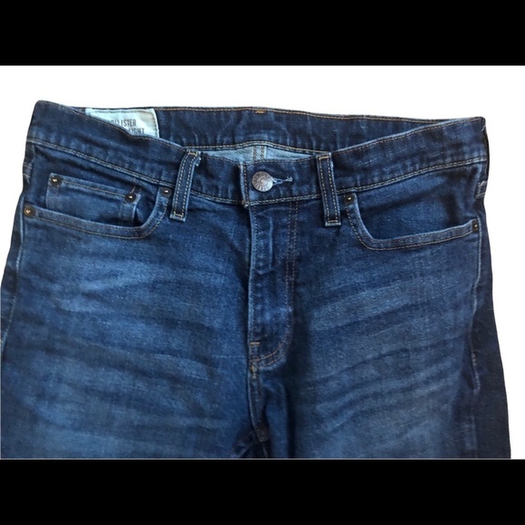 Hollister Slim Straight Dark Denim Whisker Jeans 32X30 Stretch - Picture 2 of 4